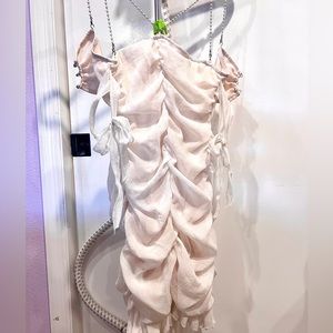 Pearl embroidered dress nude